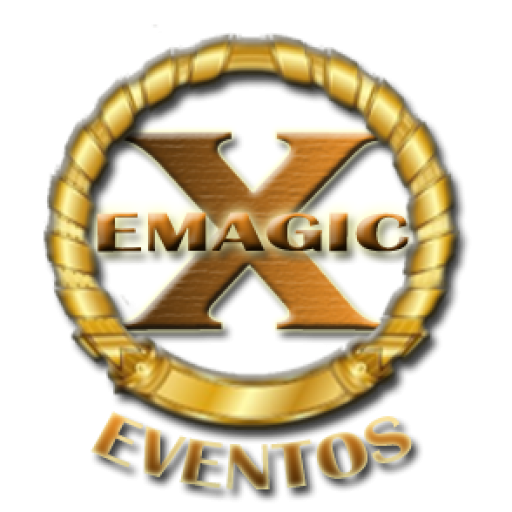 Logotipo de Eventos emagic de color dorado y un ribete de oro